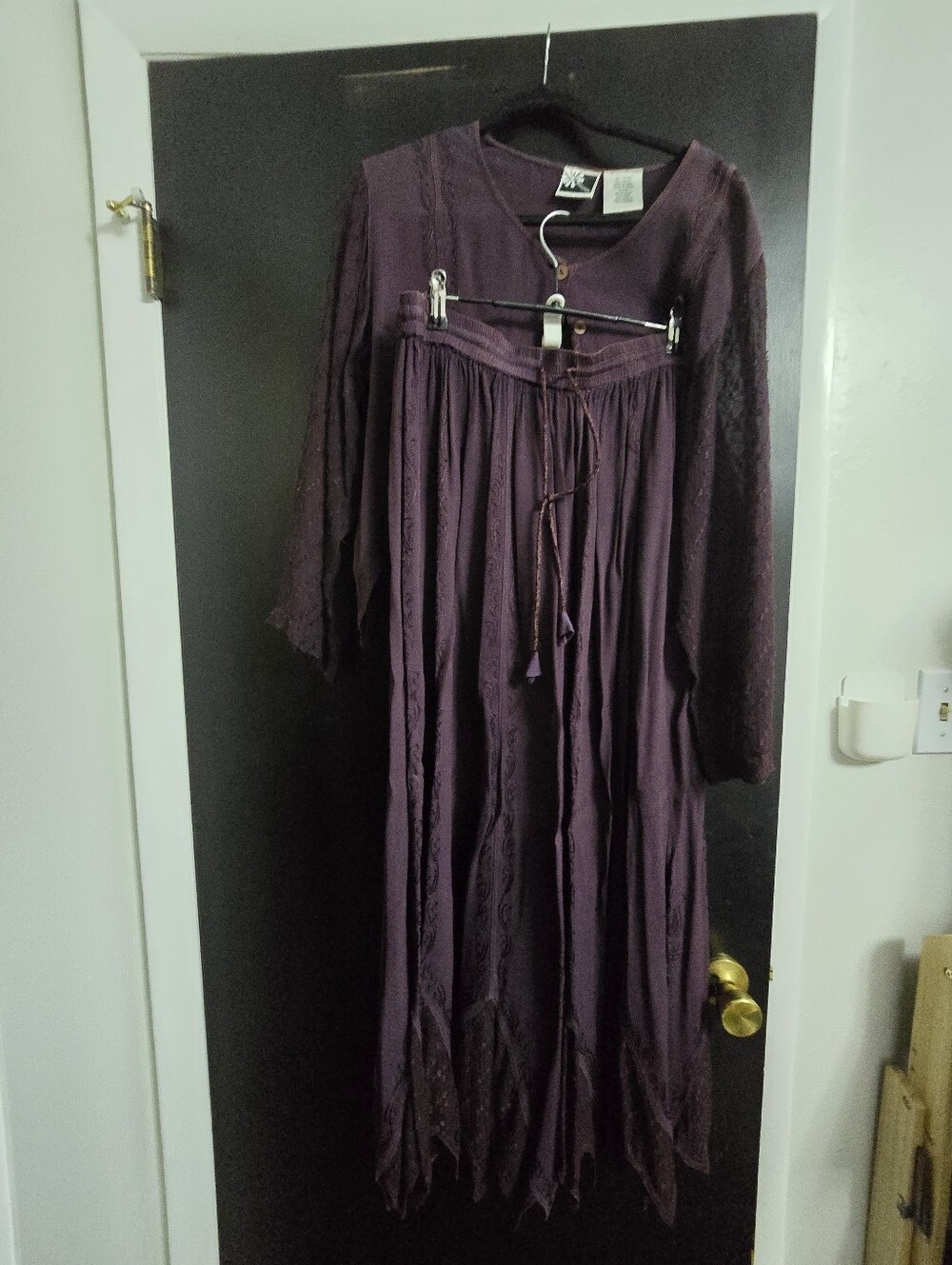 Boho Long Sleeve Maxi Skirt Set in Deep Plum (Purple)